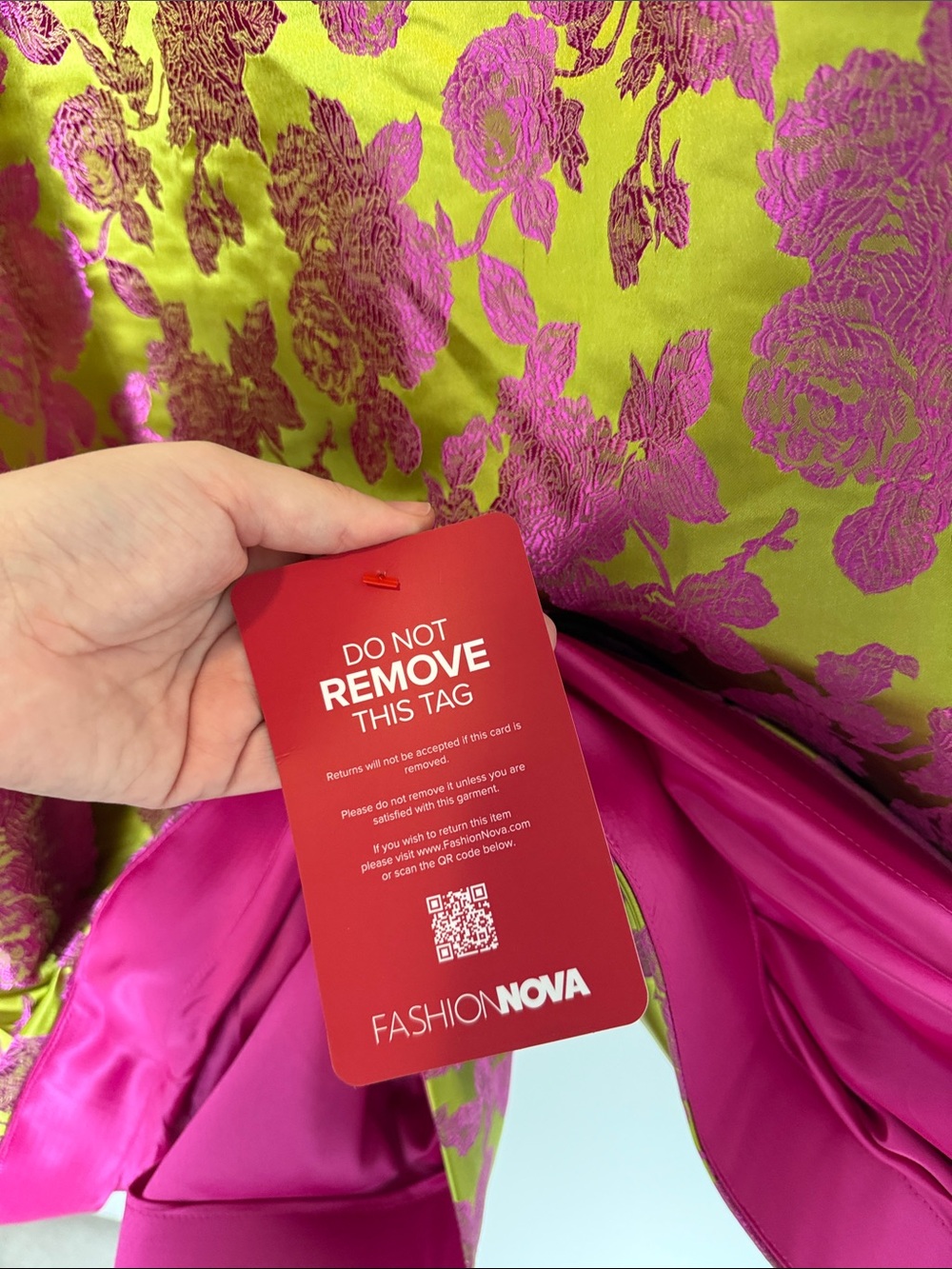 NWT Fashion Nova Lux Pink & Lime Floral Brocade Bustier Midi Dress - Picture 9 of 11